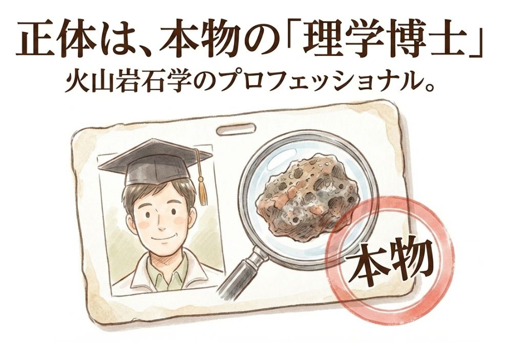 正体は、本物の「理学博士」。火山岩石学のプロフェッショナル