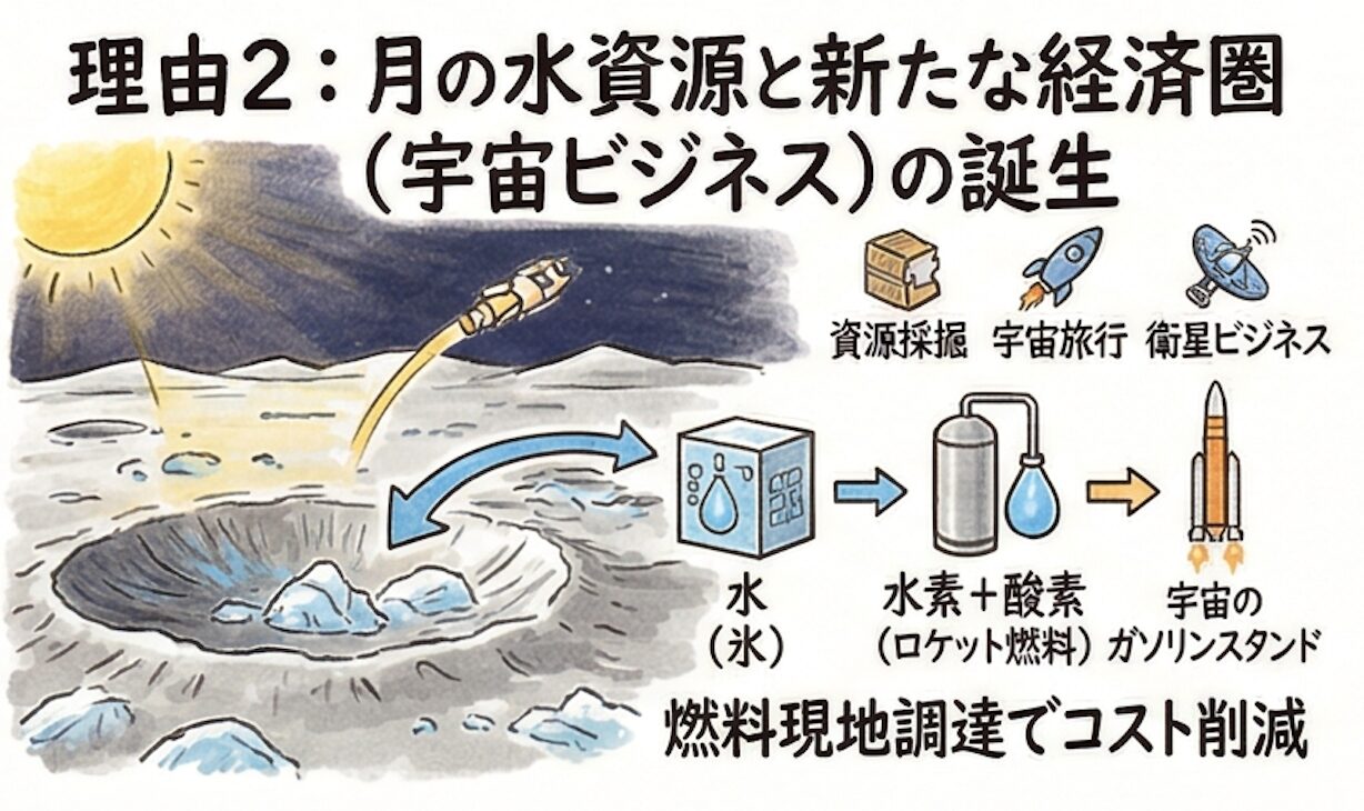 理由2：月の水資源と新たな経済圏（宇宙ビジネス）の誕生