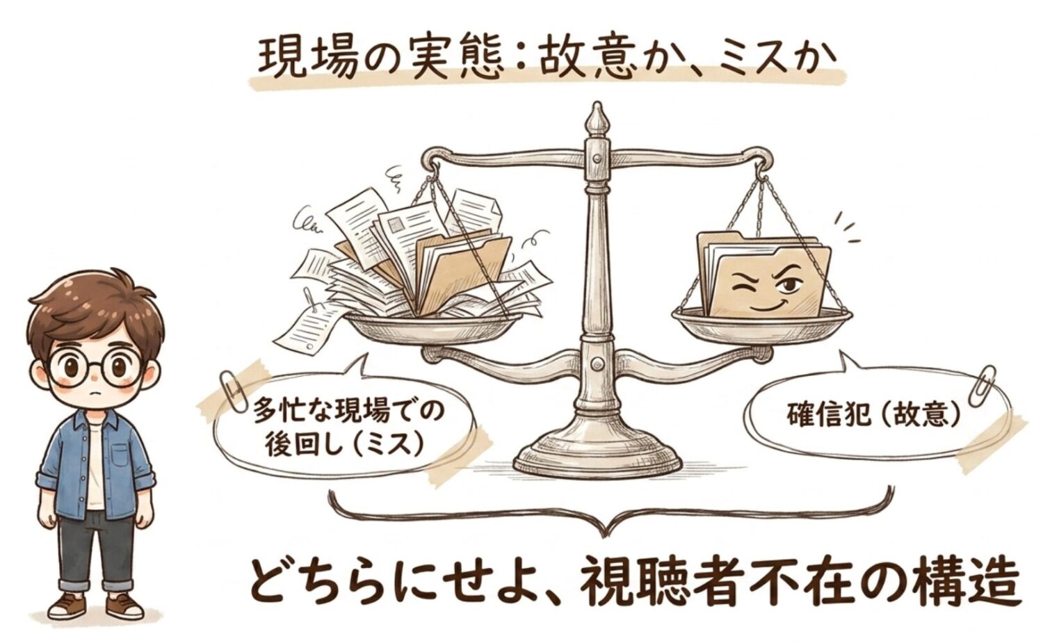 現場の実態：故意かミスか