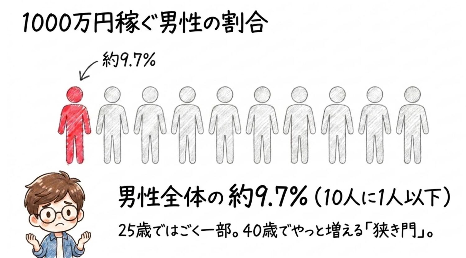 1000万稼ぐ男性の割合は約9.7%