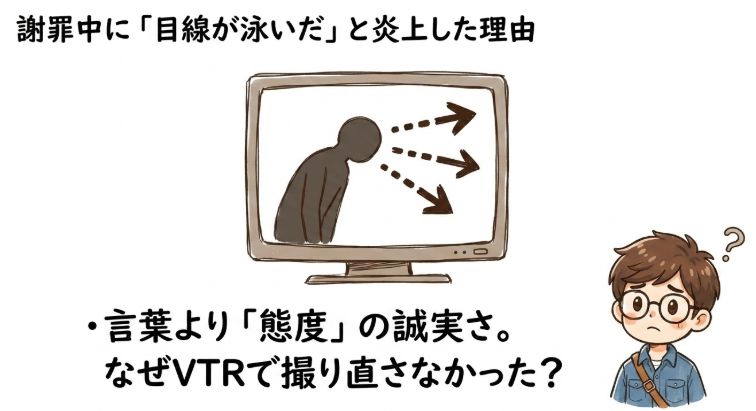 なぜ目線が泳いだ？なぜVTRで撮影しなおさなかったのか？