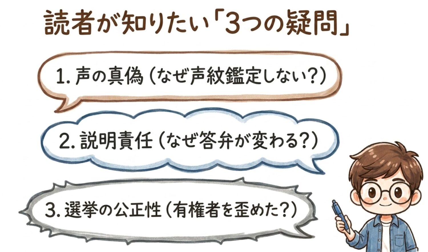 読者が知りたい３つの疑問