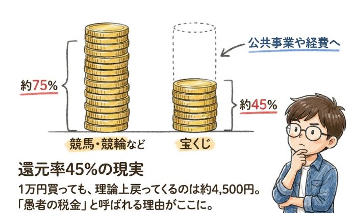 宝くじの還元率は45%