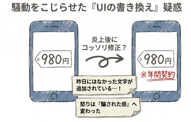 騒動をこじらせたUIの書き換え疑惑