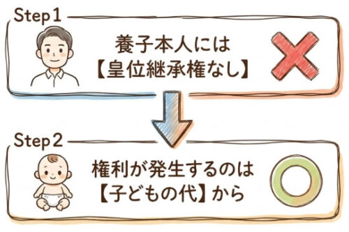 養子本人に継承権はなく、子どもの代から発生する制度設計