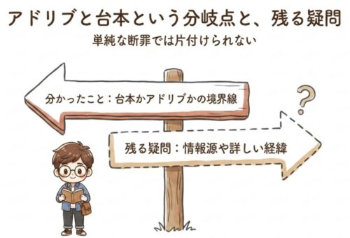 アドリブと台本という分岐点と、残る疑問